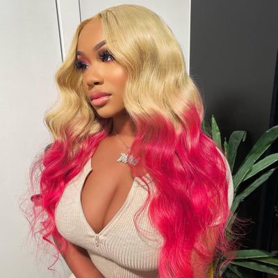 Pink Ombre Blonde Wig Body Wave Transparent Lace Wig 100% Virgin Human Hair