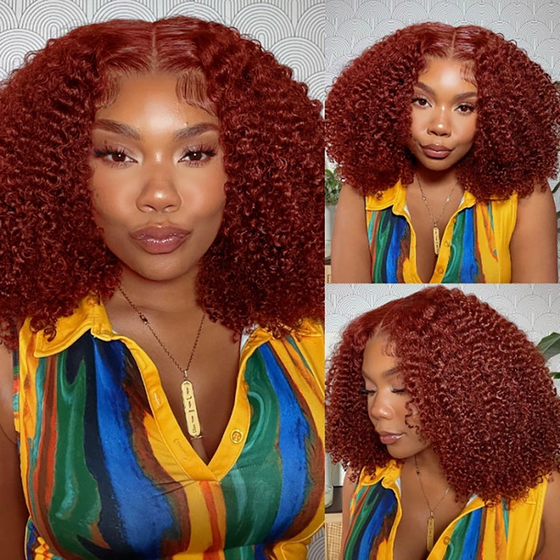 #33 Reddish Brown Kinky Curly Wig Auburn Copper HD Transparent Lace Human Hair Wig