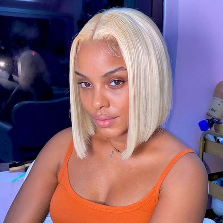 #613 Blonde Color Bob 13x4 HD Transparent Lace Frontal Bob Wig 100% Virgin Human Hair