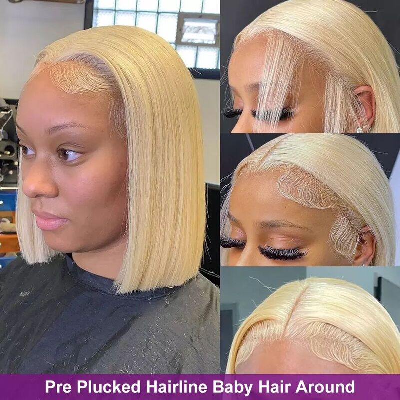 #613 Blonde Color Bob 13x4 HD Transparent Lace Frontal Bob Wig 100% Virgin Human Hair