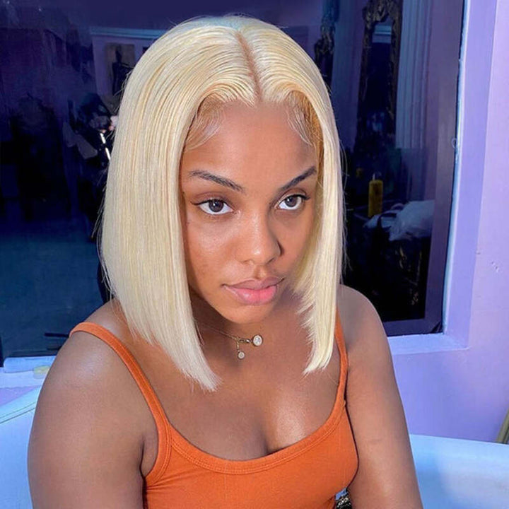 #613 Blonde Color Bob 13x4 HD Transparent Lace Frontal Bob Wig 100% Virgin Human Hair