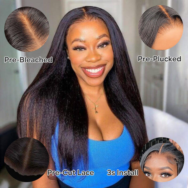 Wear & Go | Pre-Bleached Glueless Invisible Lace Wig 5x5/7x5/9x6 Kinky Straight Dome Cap Wigs