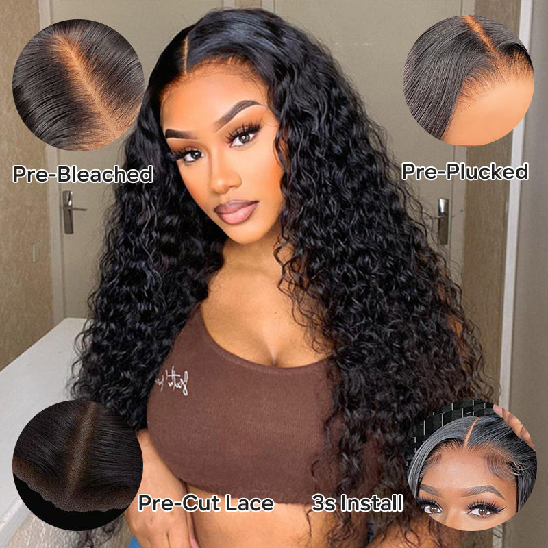 Wear & Go | Pre-Bleached Water Wave Glueless Invisible Lace Wig Dome Cap Wigs