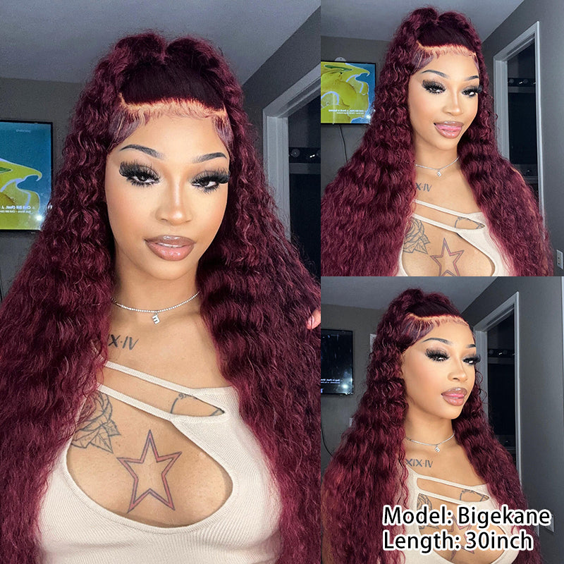 Bigekane Recomend 13x6 99J Deep Wave Lace Frontal Wig 28 inches Only $199