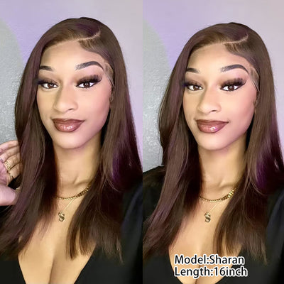 Short Bob Chocolate Brown Straight HD Transparent Lace Wig 100% Human Hair