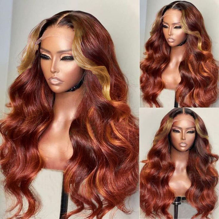 Cinnamon Brown Loose Body Wave Lace Wig Mix Ginger Colored Wigs