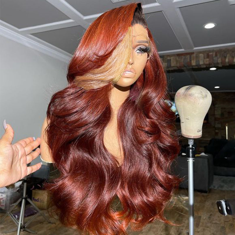 Cinnamon Brown Loose Body Wave Lace Wig Mix Ginger Colored Wigs