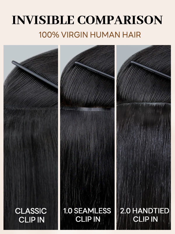 Raw Hair Clip Ins | Kinky Curly Seamless PU Weft Raw Hair Extensions 8pcs With 18 Clips