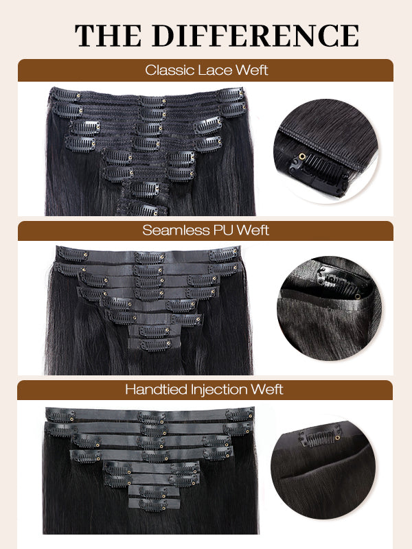 Raw Hair Clip Ins | Kinky Curly Seamless PU Weft Raw Hair Extensions 8pcs With 18 Clips