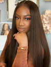 #4 Color Dark Brown Straight Transparent Lace Front 100% Virgin Human Hair Wigs