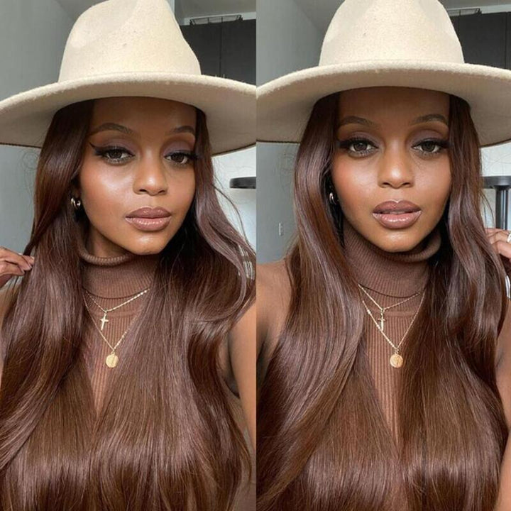 #4 Color Dark Brown Straight Transparent Lace Front 100% Virgin Human Hair Wigs