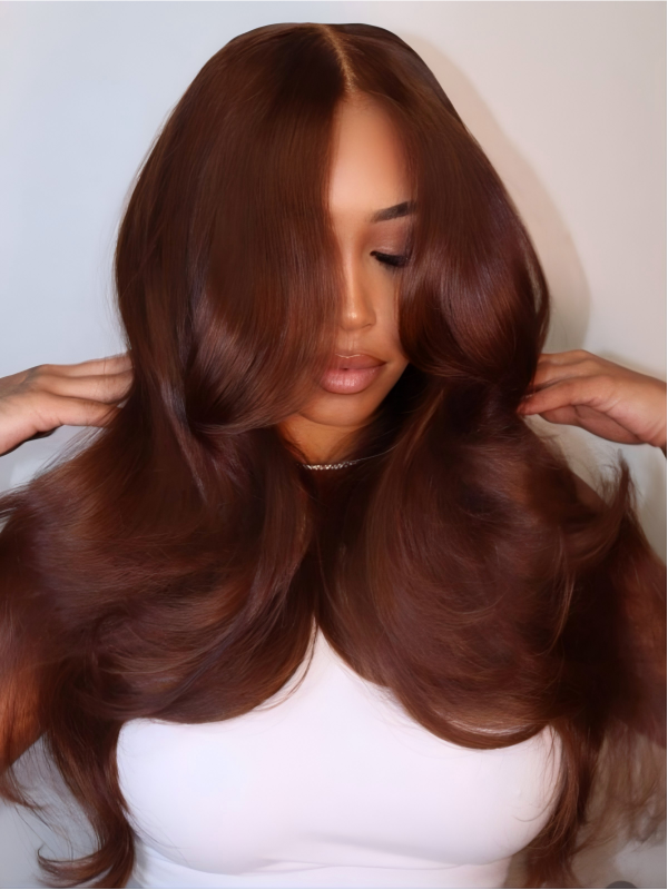 Copper Brown Butterfly Layered Cut Body Wave 13x6 FULL Frontal Lace Human Wigs