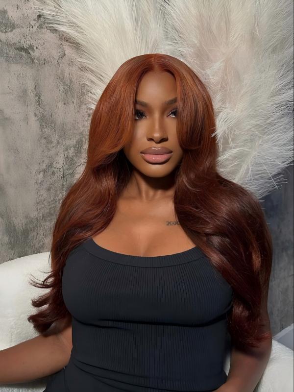 Copper Brown Butterfly Layered Cut Body Wave 13x6 FULL Frontal Lace Human Wigs