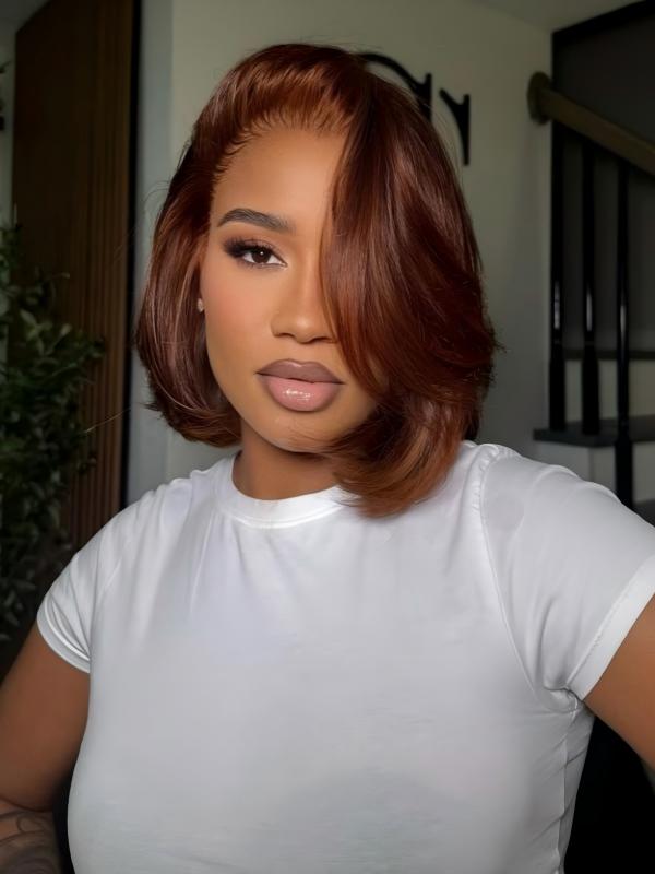 Copper Brown Butterfly Layered Cut Body Wave 13x6 FULL Frontal Lace Human Wigs