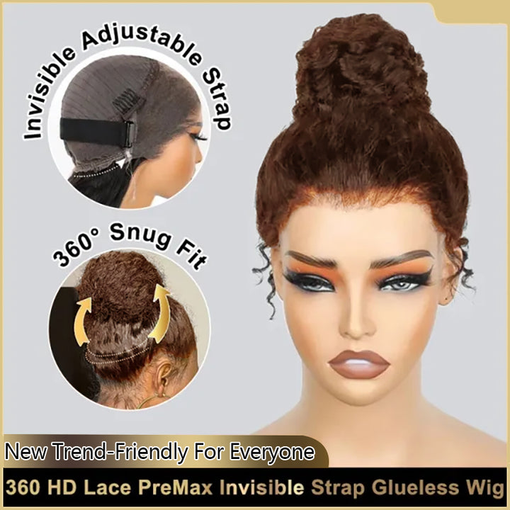 Crazy Sale | Invisi-Strap Snug Fit #4 Chocolate Brown 360 Lace Frontal Human Hair Wig No Code Needed