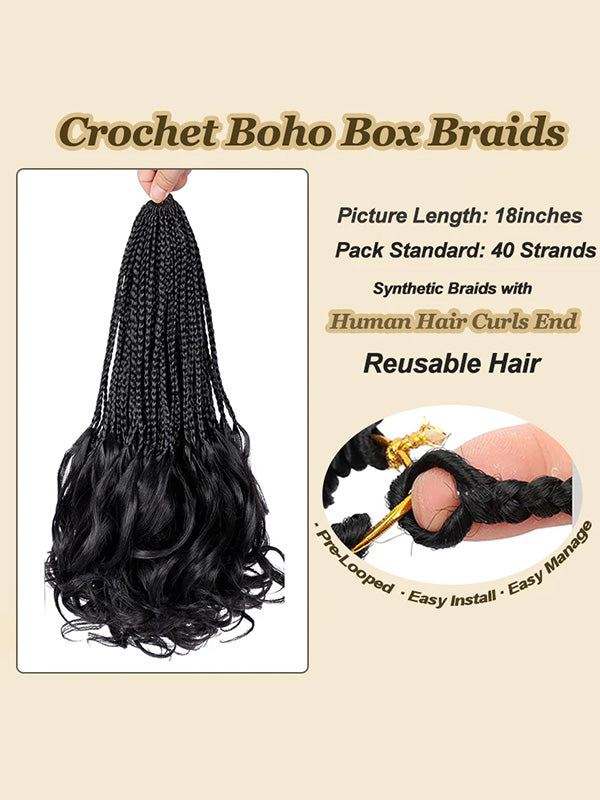 Crochet French Curls Human Hair Crochet Boho Box Braids Human Hair Curls Ends, Reusable Hair