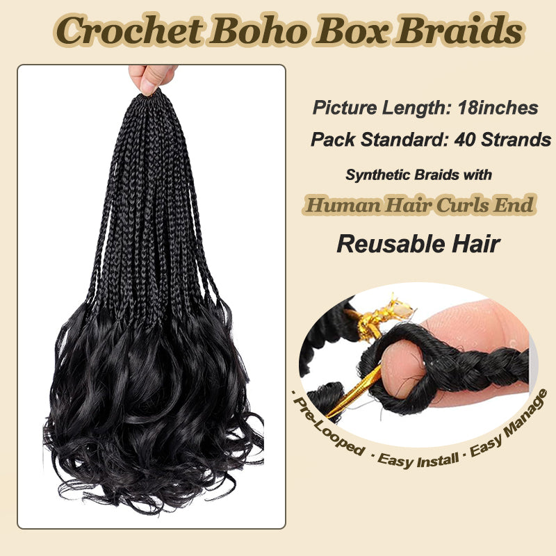 Crochet French Curls Human Hair Crochet Boho Box Braids Human Hair Curls Ends, Reusable Hair