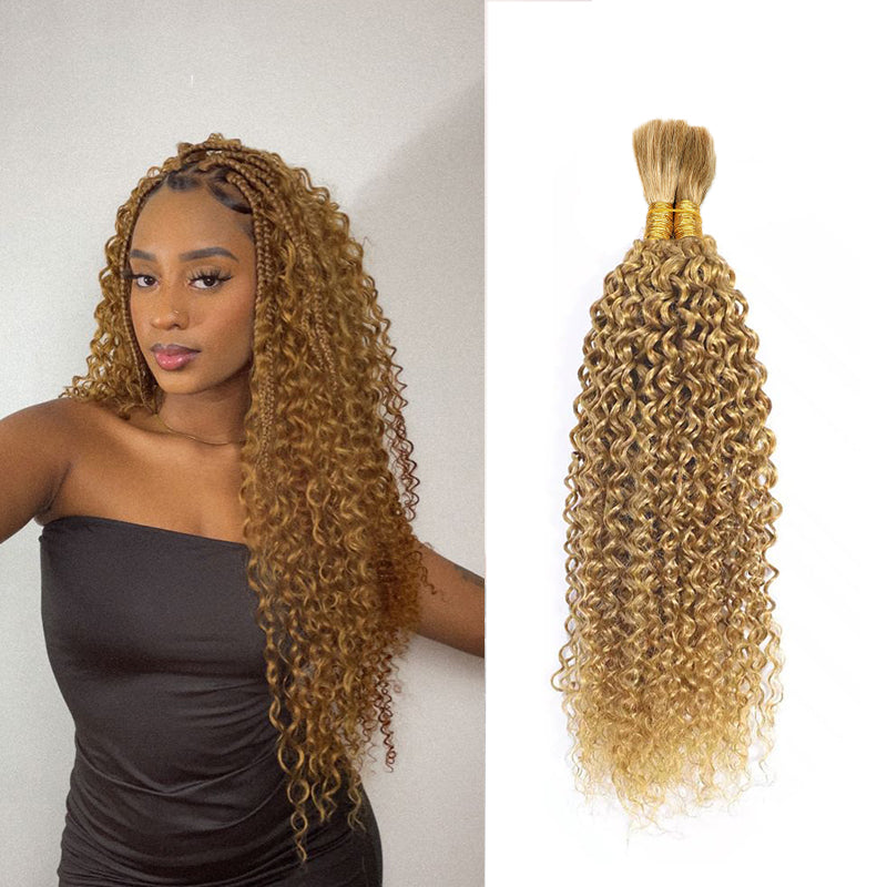 Boho Braids #27 Honey Blonde Curly Wave Bulk Human Hair For BraIding