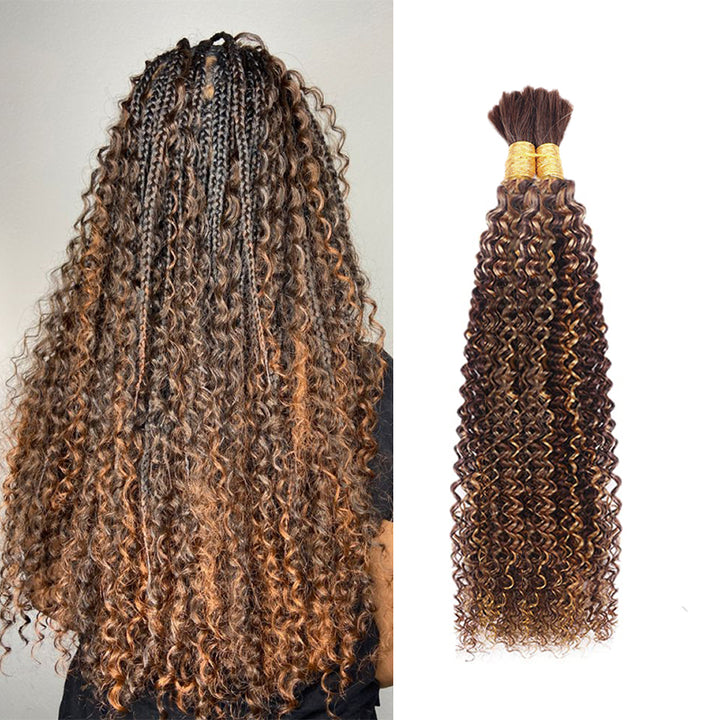 Boho Braids #P4/30 Curly Wave Bulk Human Hair For BraIding