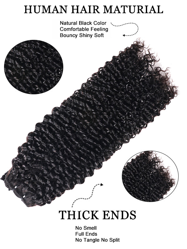 Raw Hair Clip Ins | Kinky Curly Seamless PU Weft Raw Hair Extensions 8pcs With 18 Clips