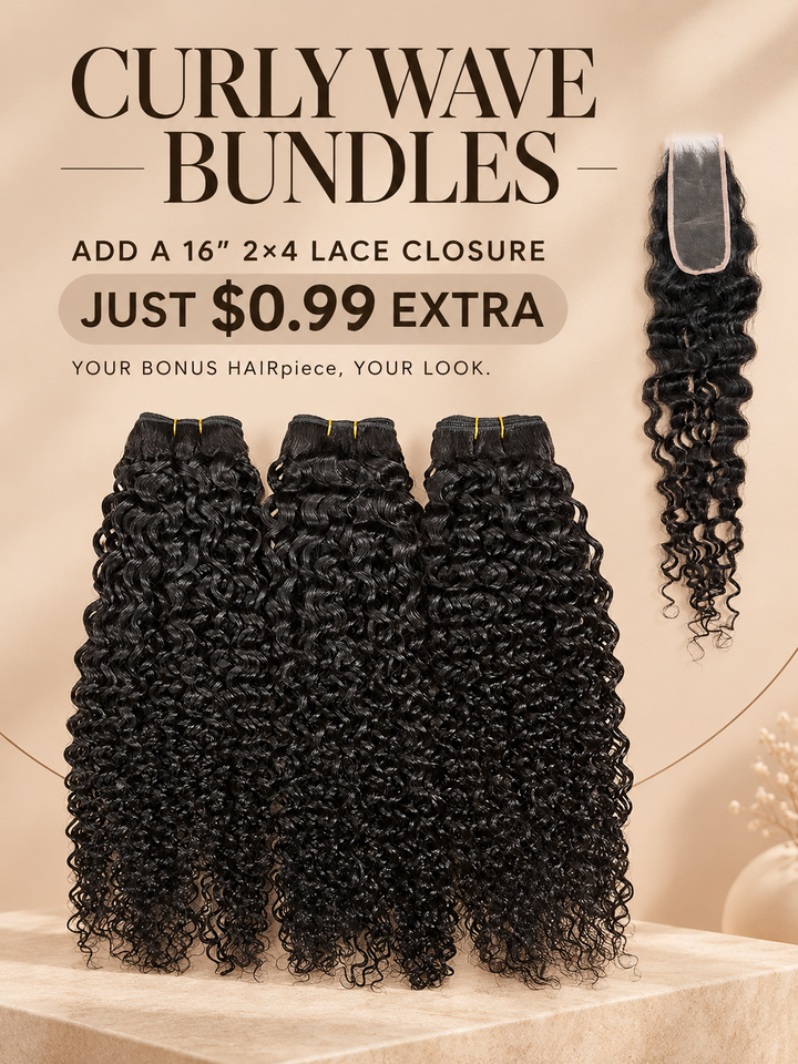 Curly Wave Bundles 100% Virgin Human Hair Weave With 2x4 Lace Closure