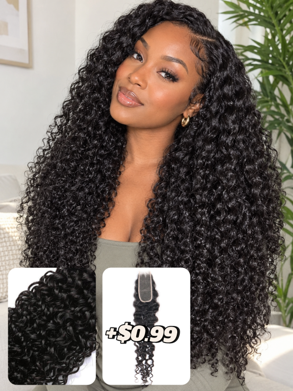 Curly Wave Bundles 100% Virgin Human Hair Weave With 2x4 Lace Closure