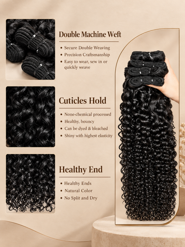 Curly Wave Bundles 100% Virgin Human Hair Weave With 2x4 Lace Closure