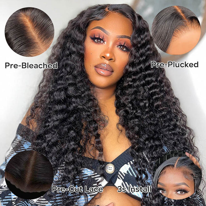 Wear & Go | Pre-Bleached Deep Wave Glueless Lace Wig Dome Cap Wigs