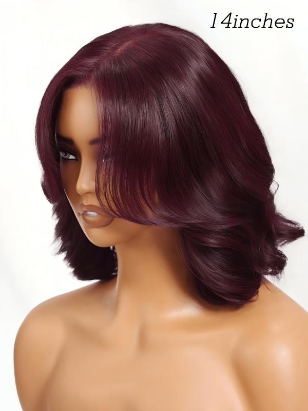 Dark Burgundy Layered Cut Body Wave Short 7x6/13x6 FULL Frontal Lace Human Hair Wigs