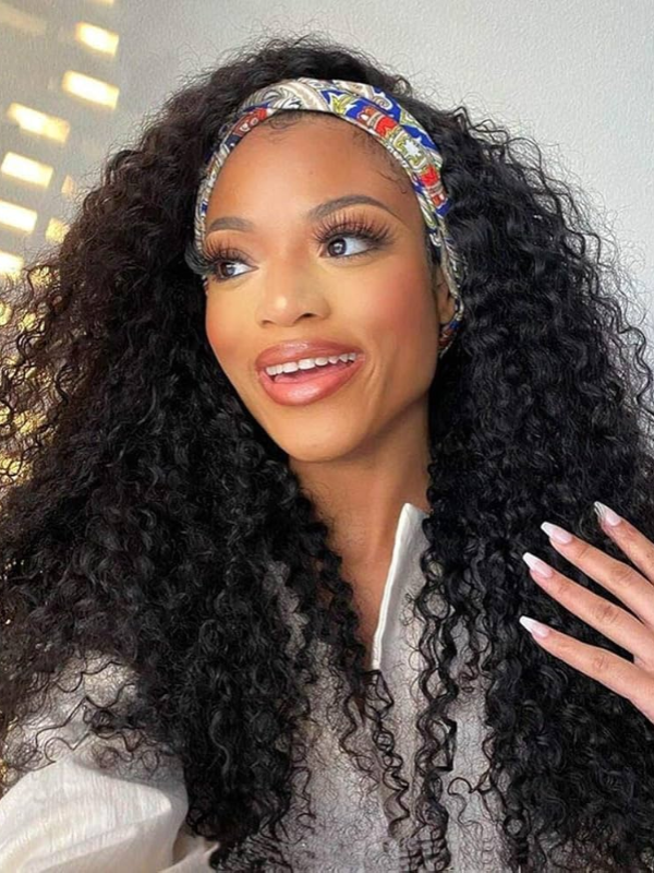 Deep Curly Glueless Headband Wig 100% Virgin Human Hair Wig