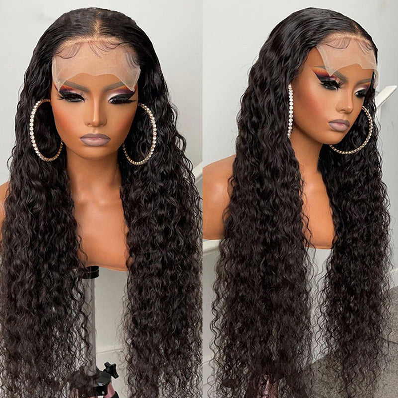 Deep Wave HD Transparent Lace Closure Wig 100% Virgin Human Hair 