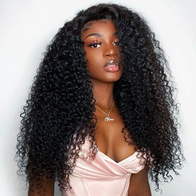 Deep Curly 4A Wigs 250% Full Frontal Lace Wigs 3C 4A Natural Black Human Hair Wigs