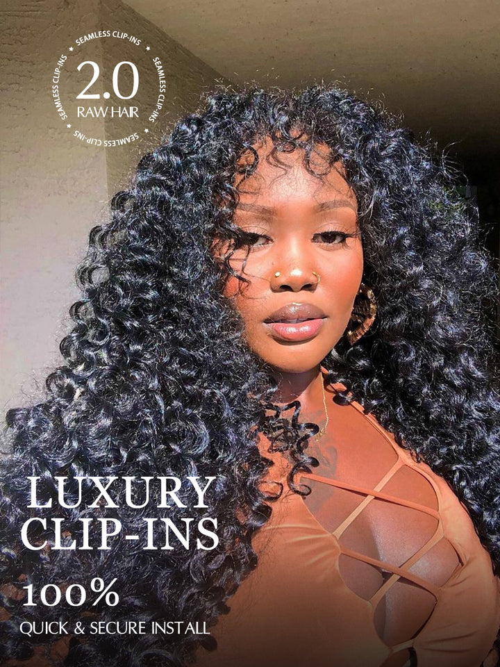 Extensions de cheveux bruts à clips | Extensions de cheveux bruts ondulés profonds sans coutures, trame PU, 8 pièces avec 18 clips 