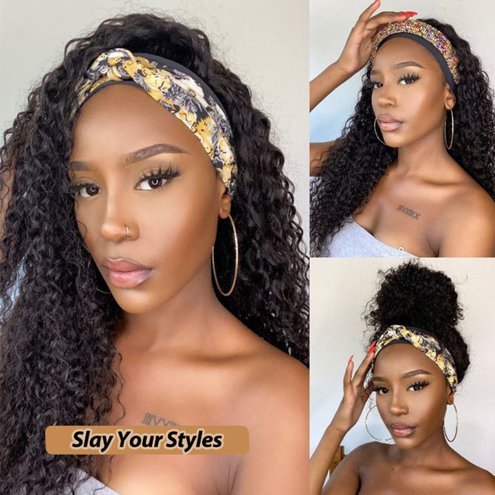 Deep Curly Glueless Headband Wig 100% Virgin Human Hair Wig