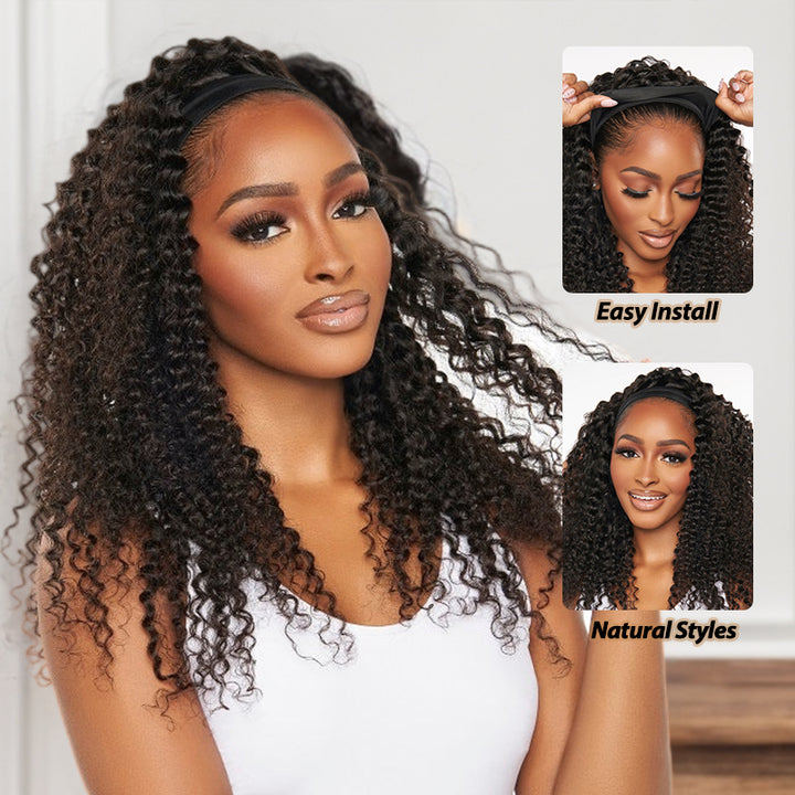 Deep Curly Glueless Headband Wig 100% Virgin Human Hair Wig