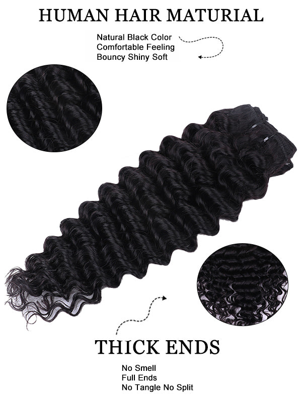 Extensions de cheveux bruts à clips | Extensions de cheveux bruts ondulés profonds sans coutures, trame PU, 8 pièces avec 18 clips 