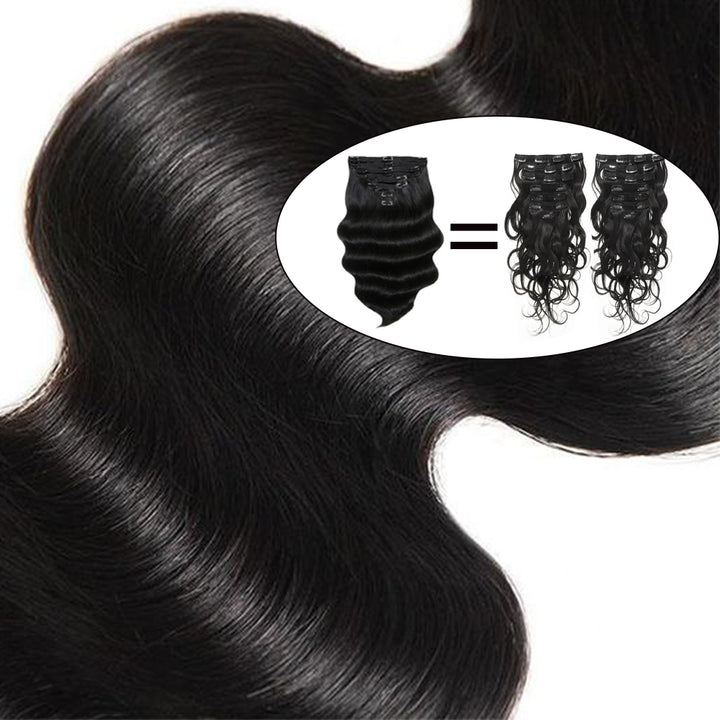 Double Drawn Body Wave Clip In Hair Extensions Human Hair Clip Ins 120g 8pcs With 18 Clips