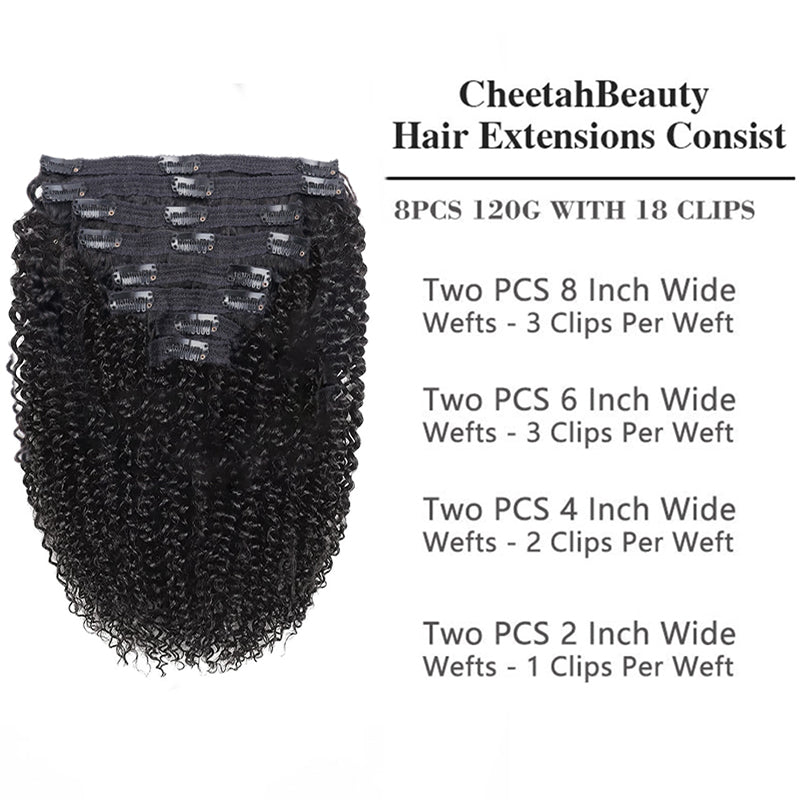Double Drawn 3c/4a Curly Wave Clip In Hair Extensions Human Hair Clip Ins 120g 8pcs With 18 Clips