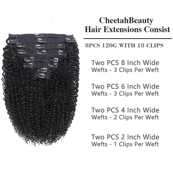 Double Drawn 3c/4a Curly Wave Clip In Hair Extensions Human Hair Clip Ins 120g 8pcs With 18 Clips