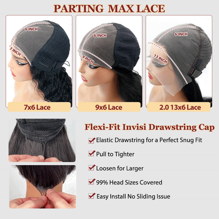 Blonde Curly Wavy 9x6 Flexi-Fit Invisi Drawstring Cap #613 Blonde Bob 100%Human Hair