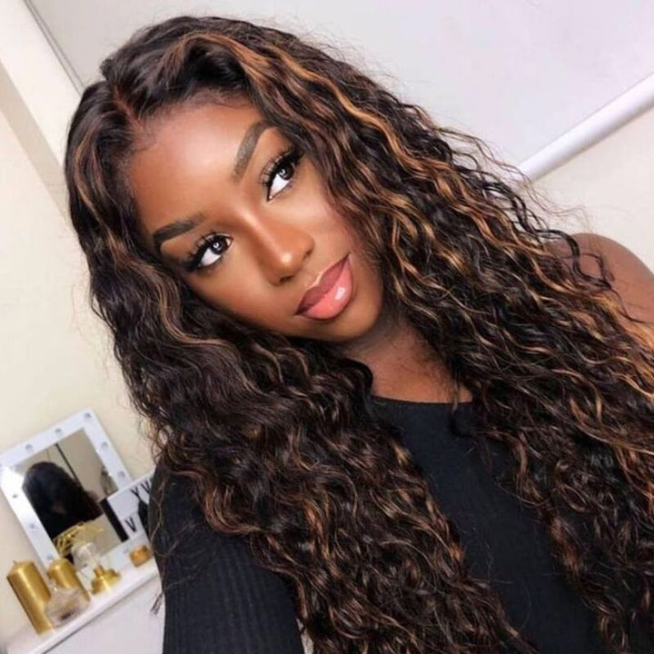 Wear & Go | Balayage Water Wave Pre-Bleached Glueless Wig Invisible Lace Wig Dome Cap Wigs