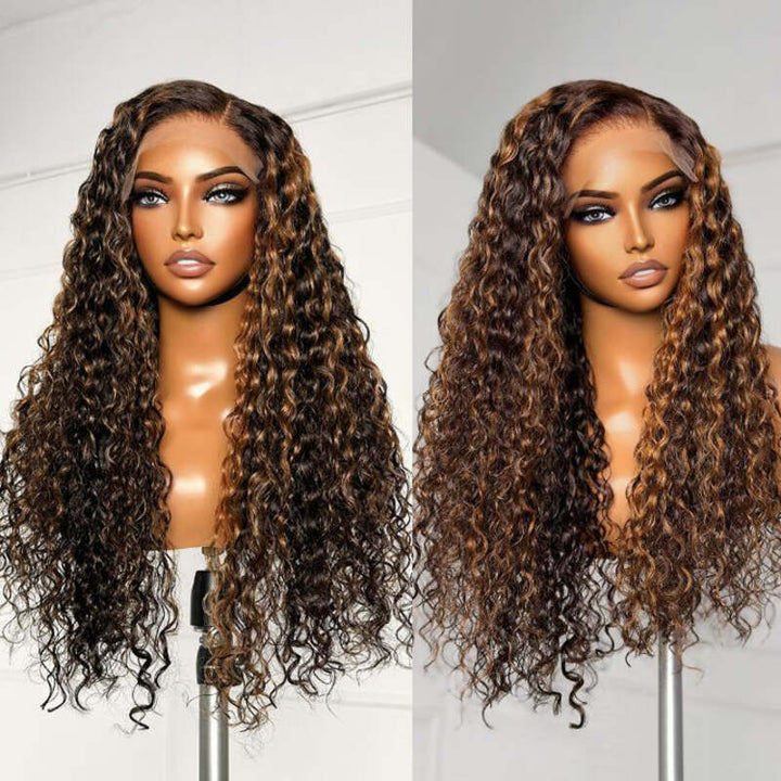 Wear & Go | Balayage Water Wave Pre-Bleached Glueless Wig Invisible Lace Wig Dome Cap Wigs