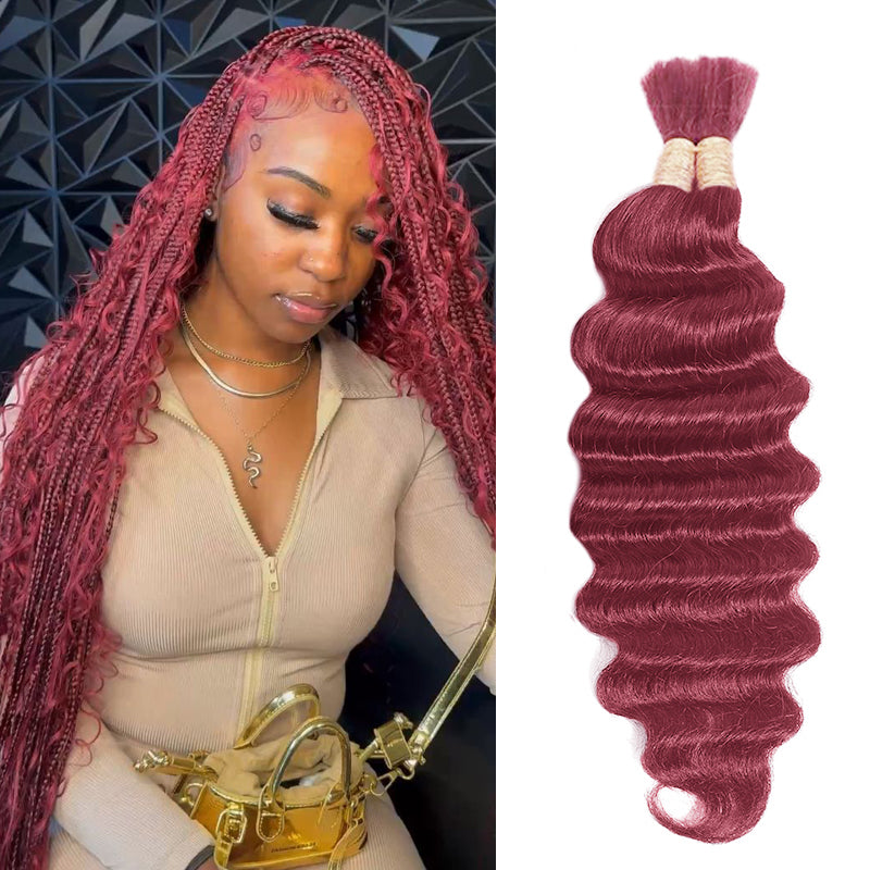 Boho Braids #99J Burgundy Loose Deep Bulk Human Hair For BraIding