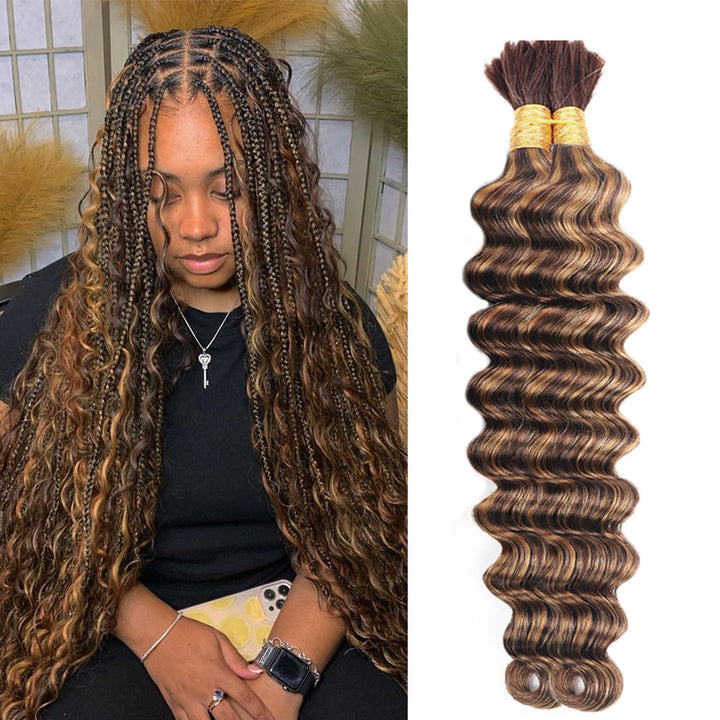 Boho Braids #P4/27 Highlight Loose Deep Bulk Human Hair For BraIding