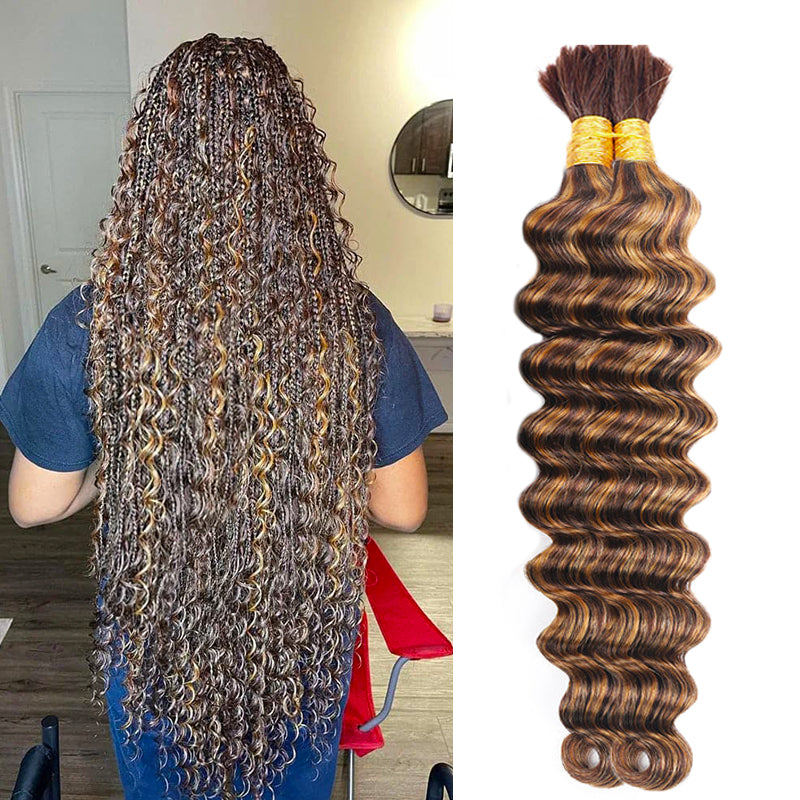 Boho Braids #P4/30 Highlight Loose Deep Bulk Human Hair For BraIding