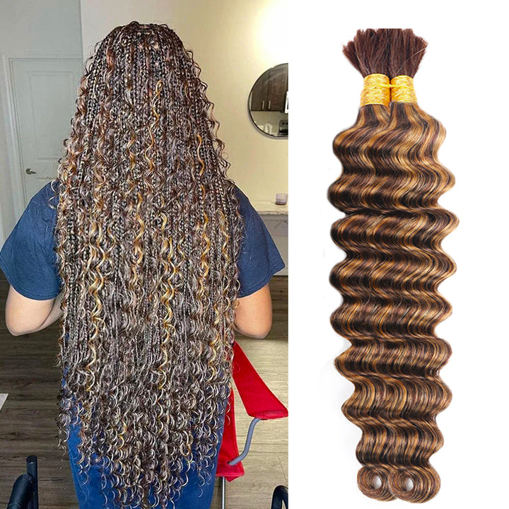 Boho Braids #P4/30 Highlight Loose Deep Bulk Human Hair For BraIding