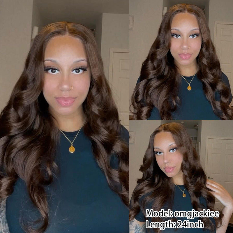 #4 Chocolate Brown 13x6 FULL Frontal Body Wave Human Hair Wig