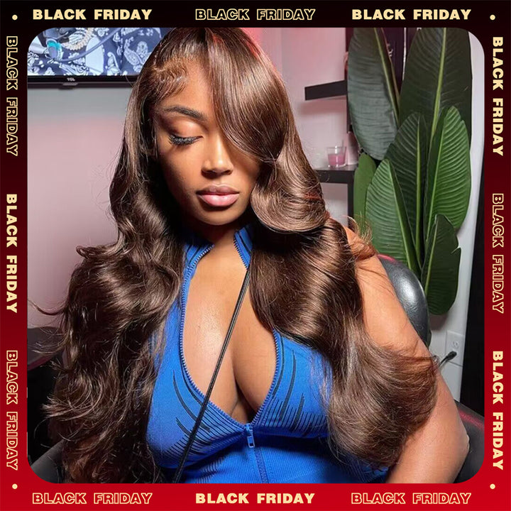 Flash Sale | #4 Chocolate Brown 6x6/13x6 Body Wave 16-34 Inches Transparent Lace Human Hair Wig