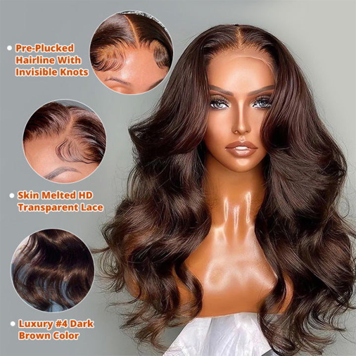 #4 Chocolate Brown 13x6 FULL Frontal Body Wave Human Hair Wig