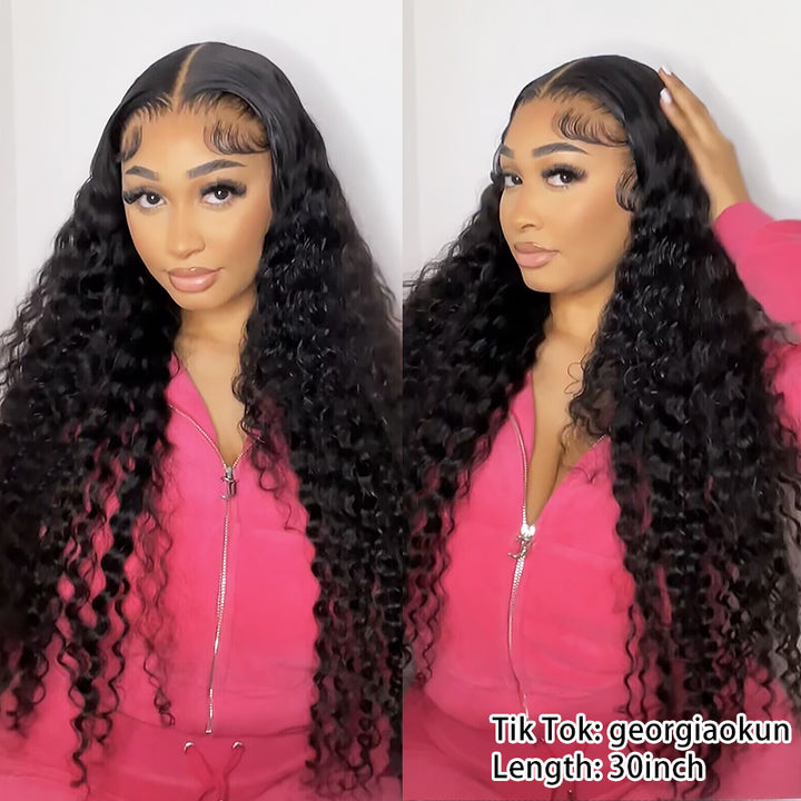 Flash Sale | bigekane Recommend 16-34 Inches Deep Wave 13x6 Full Lace Frontal Human Hair Wigs